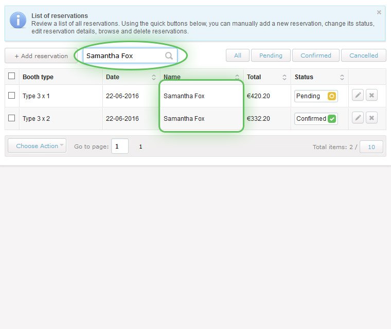 Search reservations